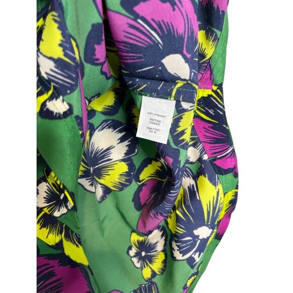 J Crew Top Womens Sz 00 XXS Shirt Tank Blouse Boho Floral Tropical Green Casual - Picture 9 of 12